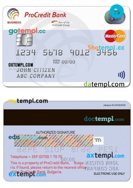 Bulgaria ProCredit Bank business MasterCard template in PSD format