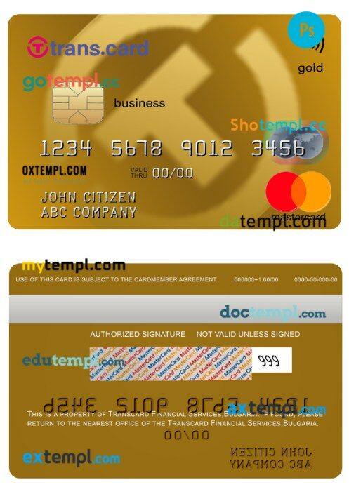 Bulgaria Transcard Financial Services gold business MasterCard template in PSD format