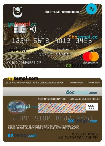 Bulgaria United bank business credit mastercard template in PSD format