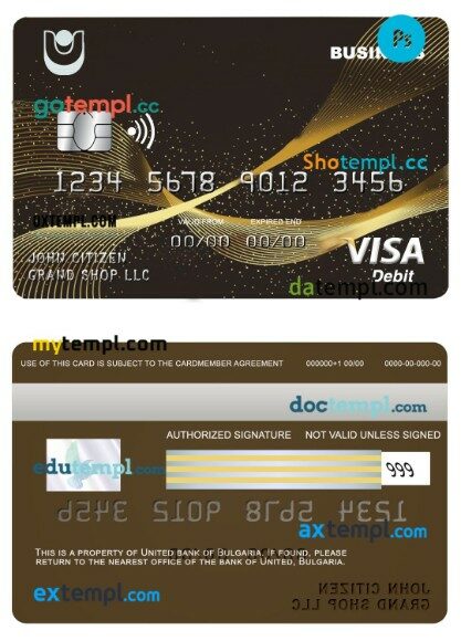 Bulgaria United bank business visa card template in PSD format