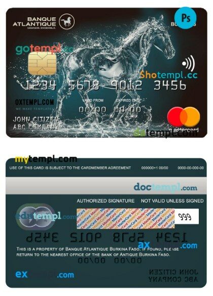 Burkina Faso Atlantique bank business mastercard template in PSD format