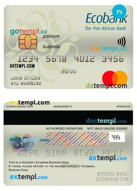 Burkina Faso Ecobank bank business platinum mastercard template in PSD format