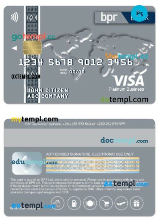 Burundi BPR bank business visa platinum card template in PSD format