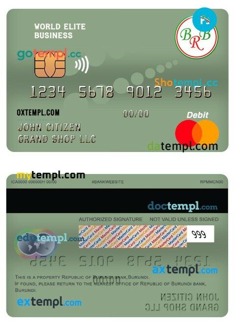 Burundi Republic Bank world elite business mastercard template in PSD format