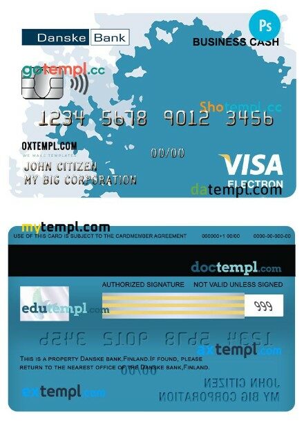 Finland Danske Bank business cash visa electron card template in PSD format