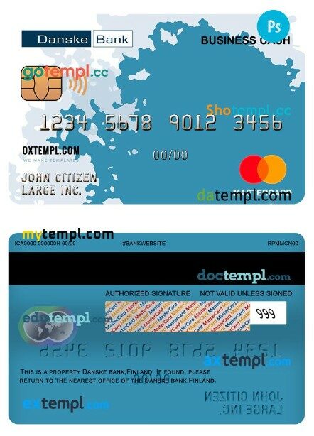 Finland Danske bank business cash mastercard template in PSD format
