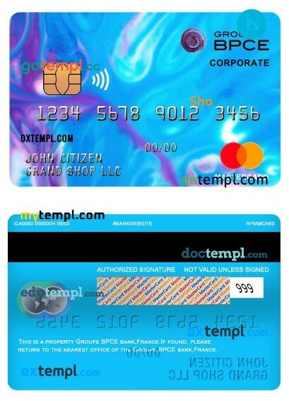 France Groupe BPCE bank corporate mastercard template in PSD format