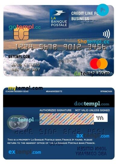 France La Banque Postale bank business credit mastercard template in PSD format