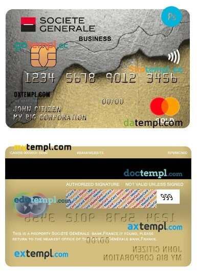 France Société générale bank business mastercard template in PSD format