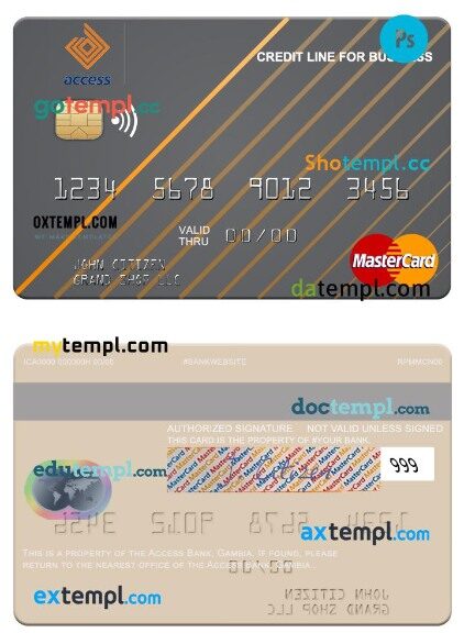 Gambia Access Bank business credit mastercard template in PSD format