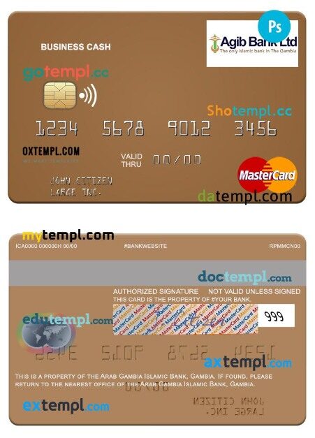 Gambia Arab Gambia Islamic Bank business cash mastercard template in PSD format