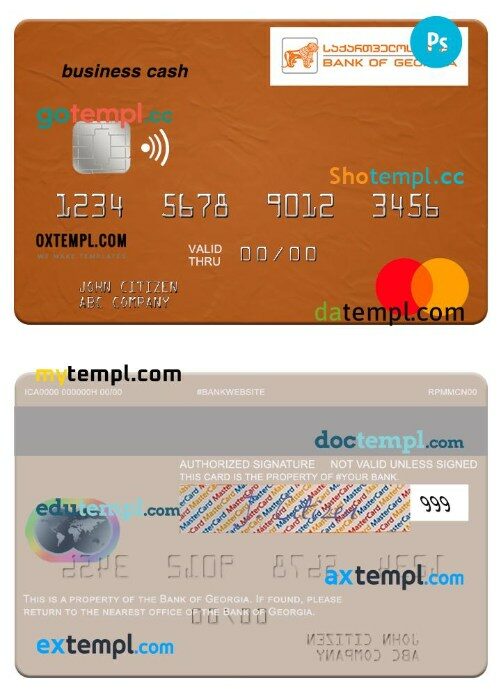Georgia Bank of Georgia business cash mastercard template in PSD format