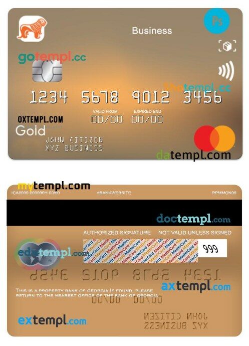 Georgia Bank of Georgia business gold mastercard template in PSD format
