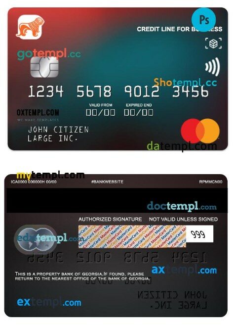Georgia Bank of Georgia standard credit business mastercard template in PSD format