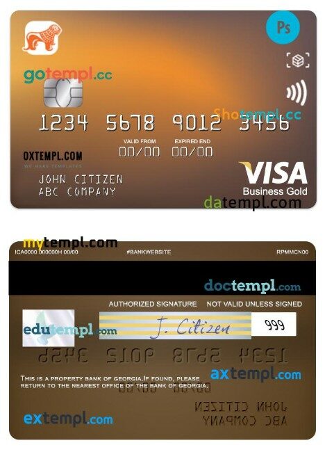 Georgia Bank of Georgia visa Business gold card template in PSD format