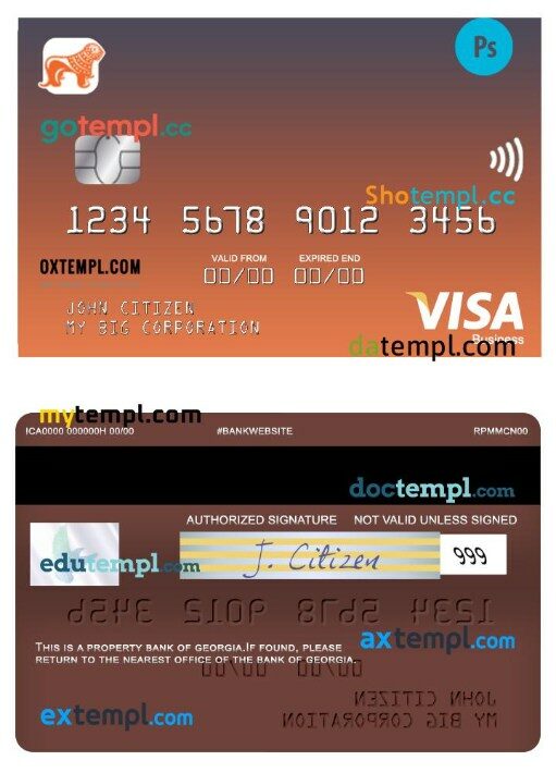 Georgia Bank of Georgia visa business card template in PSD format