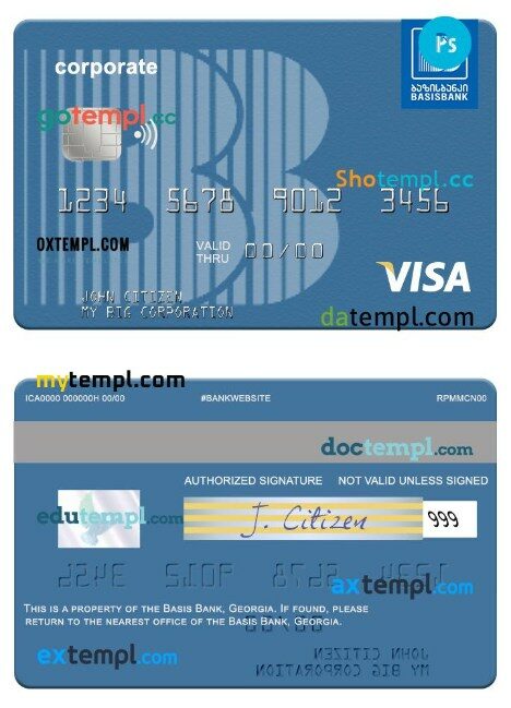 Georgia Basis Bank visa corporate card template in PSD format