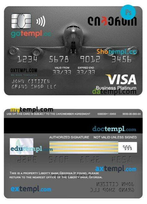 Georgia Liberty bank visa business platinum card template in PSD format