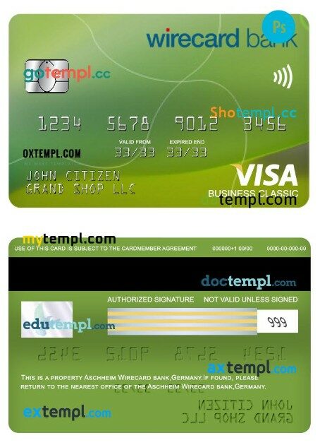 Germany Aschheim wirecard bank visa business classic card template in PSD format
