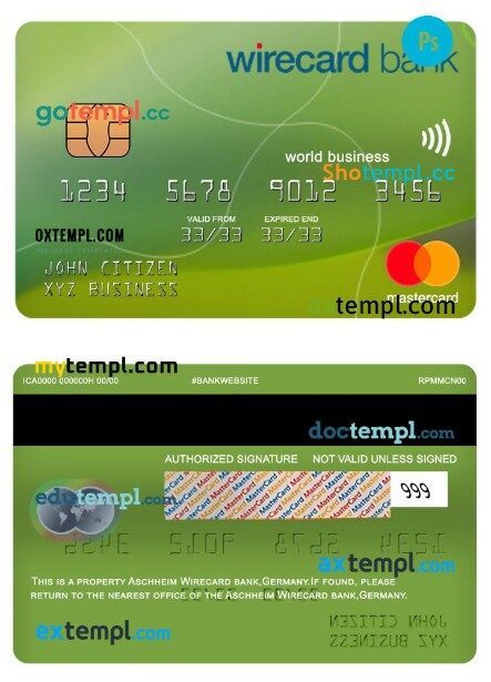 Germany Aschheim wirecard bank world business mastercard template in PSD format