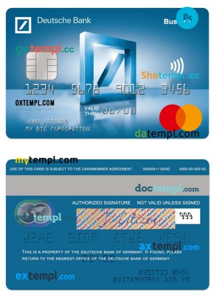 Germany Deutsche Bank Business debit mastercard template in PSD format