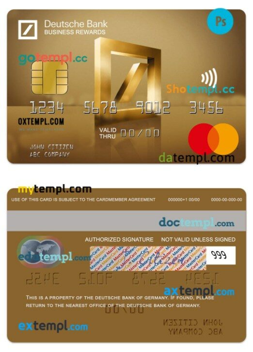 Germany Deutsche Bank business rewards gold mastercard template in PSD format