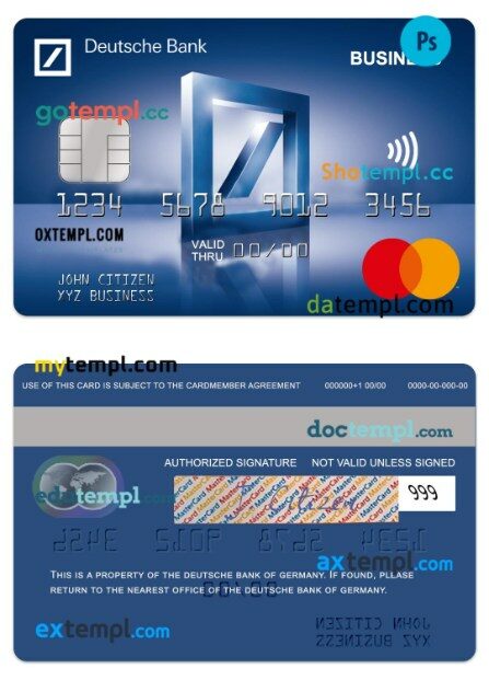Germany Deutsche Bank standard business mastercard template in PSD format
