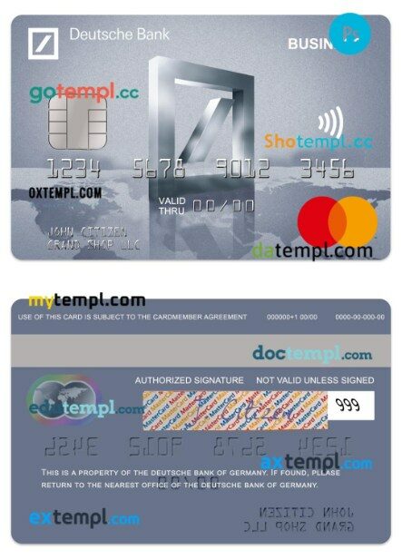 Germany Deutsche Bank travel business mastercard template in PSD format
