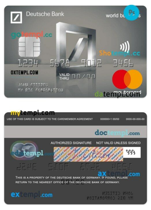 Germany Deutsche Bank world business platinum mastercard template in PSD format