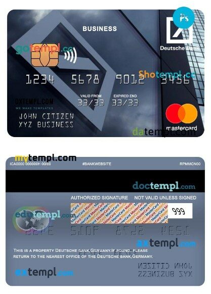 Germany Deutsche bank business mastercard template in PSD format