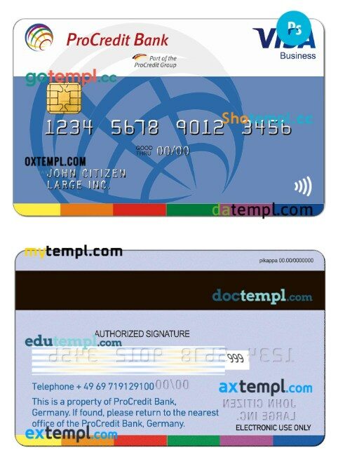 Germany ProCredit Bank Visa Business card template in PSD format