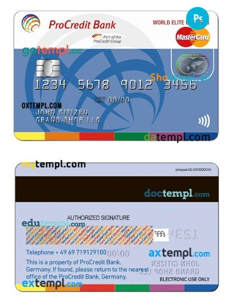 Germany ProCredit Bank world elite business MasterCard template in PSD format