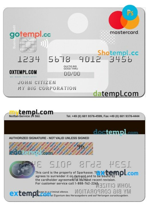 Germany Sparkasse Business Credit MasterCard template in PSD format
