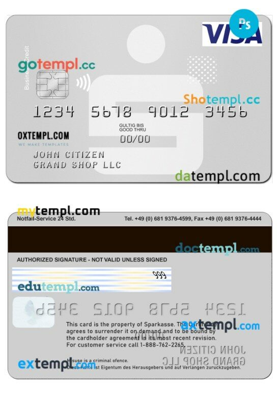 Germany Sparkasse Business Credit Visa template in PSD format