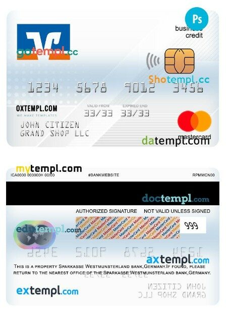 Germany Volksbank business credit mastercard template in PSD format