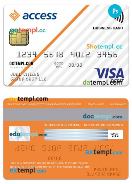 Ghana Access Bank business cash visa debit card template in PSD format