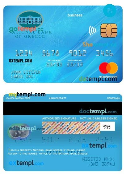 Greece National Bank business mastercard template in PSD format