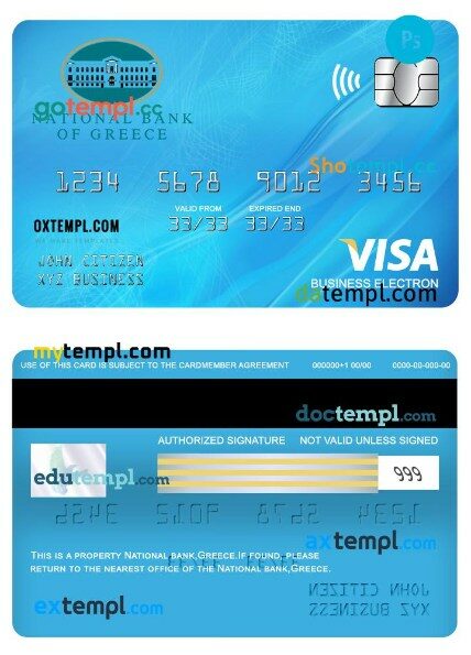 Greece National visa business electron card template in PSD format