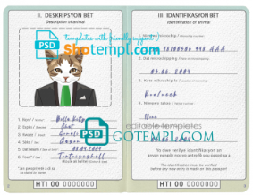 free download Haitian cat (animal, pet) passport PSD example, completely editable
