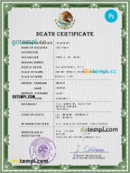 Mexican death certificate PSD example, completely editable
