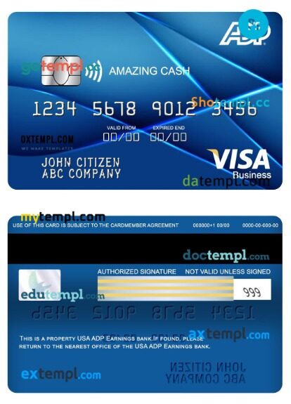 USA ADP Earnings bank visa business amazing cash card template in PSD format