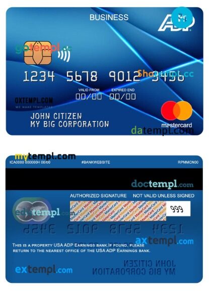USA ADP Earnings business mastercard template in PSD format