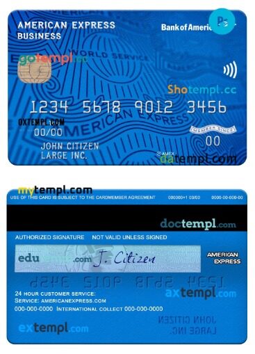 USA Bank of America bank american express Business card template in PSD format