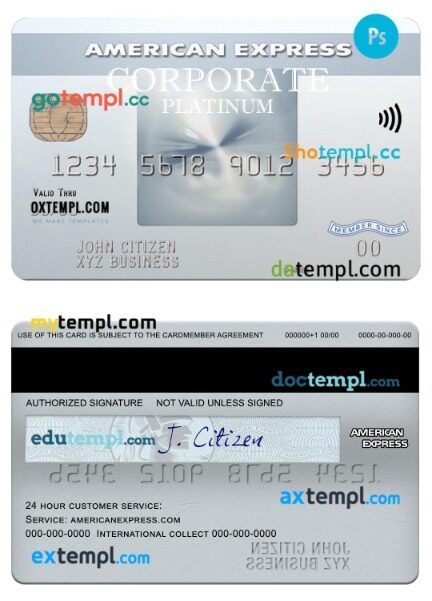 USA Bank of New York Mellon amex corporate platinum card template in PSD format