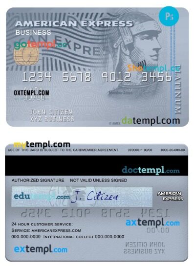 USA Bank of the West bank amex business platinum card template in PSD format