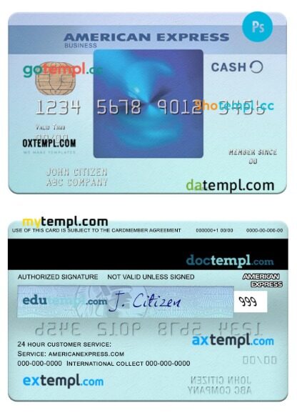 USA California BlueVine bank Blue Business Cash Everyday® Card from Amex template in PSD format