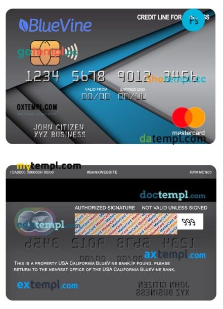 USA California BlueVine bank credit line for business mastercard template in PSD format