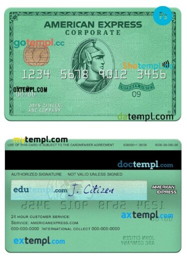 USA Nebraska Five Points Bank amex green corporate card template in PSD format
