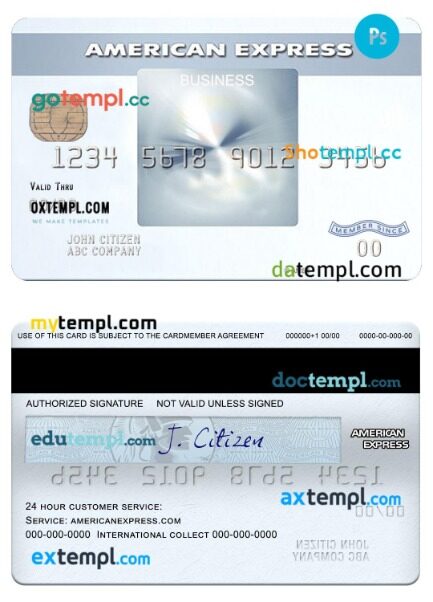 USA New York CFSB bank amex everyday® business credit card template in PSD format