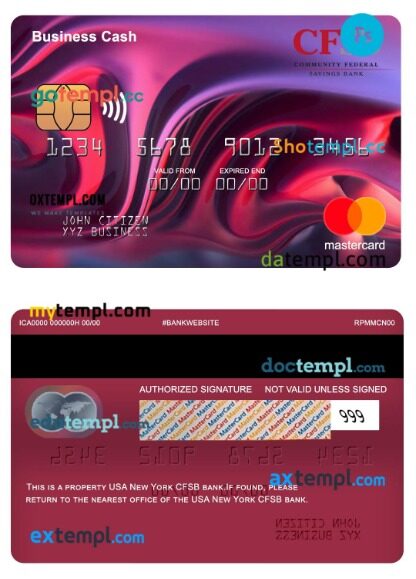 USA New York CFSB bank business cash mastercard template in PSD format